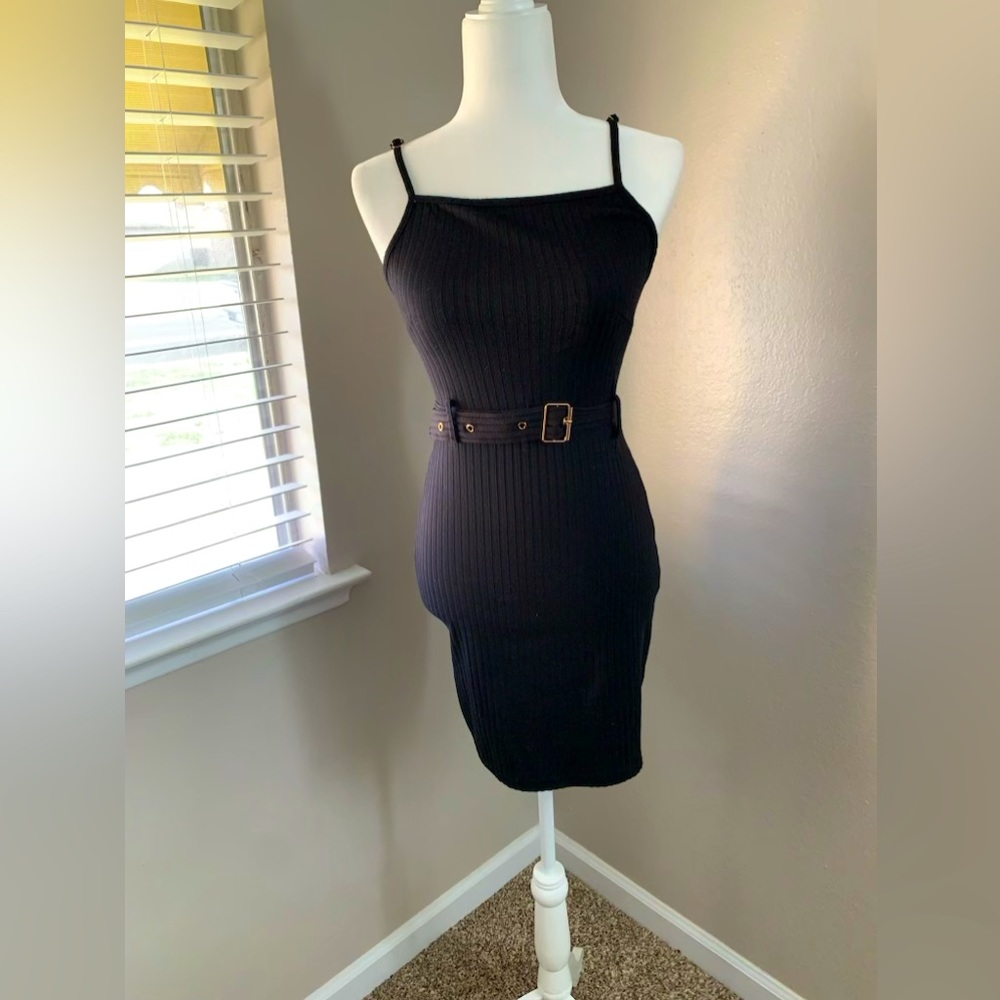 Small black “Say What” dress w/ belt